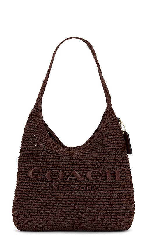 coach refined weave straw brooklyn 28 in brown.