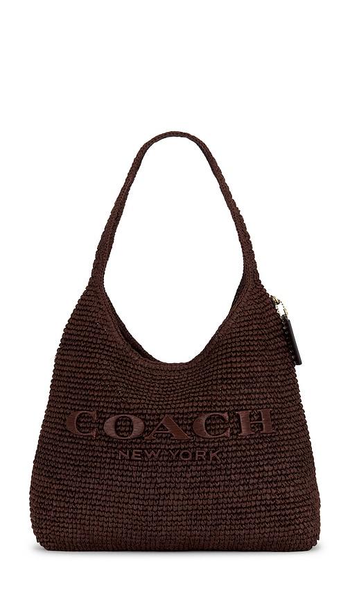 coach refined weave straw brooklyn 34 in brown.