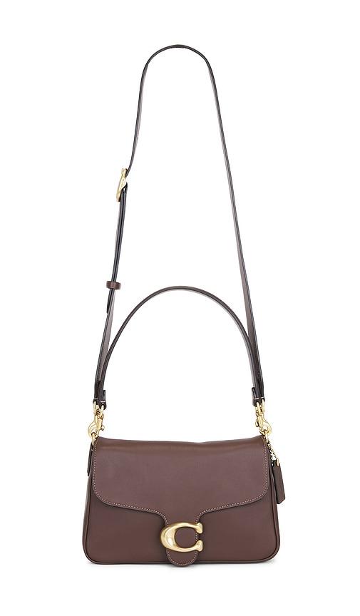 coach smooth calf leather soft tabby in brown.