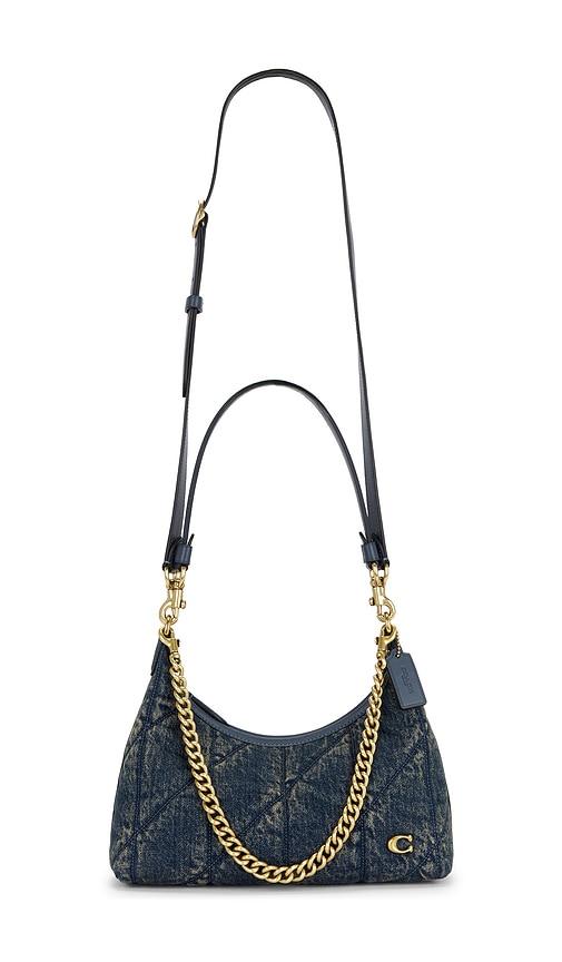 coach soft quilted loved denim juliet 25 shoulder bag in blue.