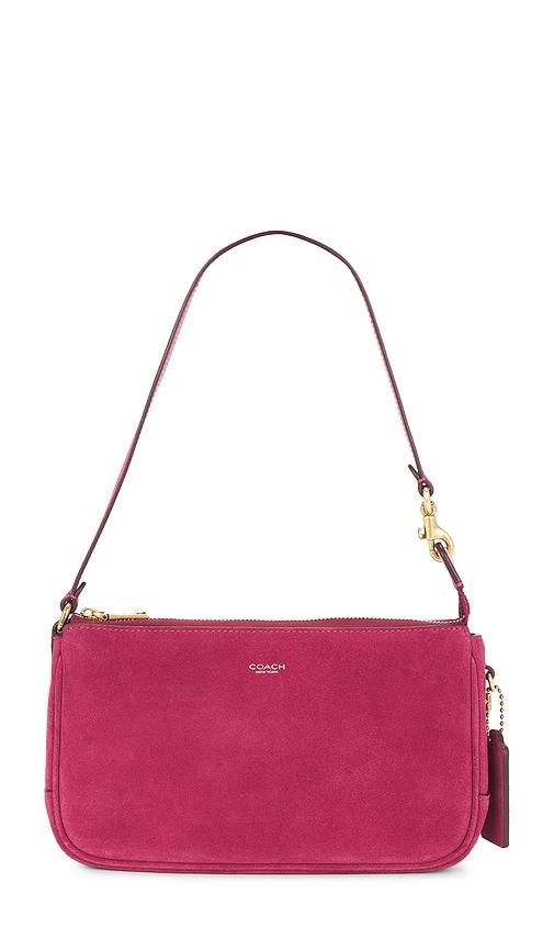 coach suede plaza bag in pink.