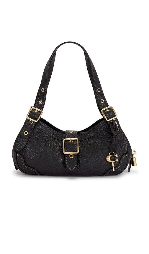 coach textured pebble leather drifter shoulder bag in black.