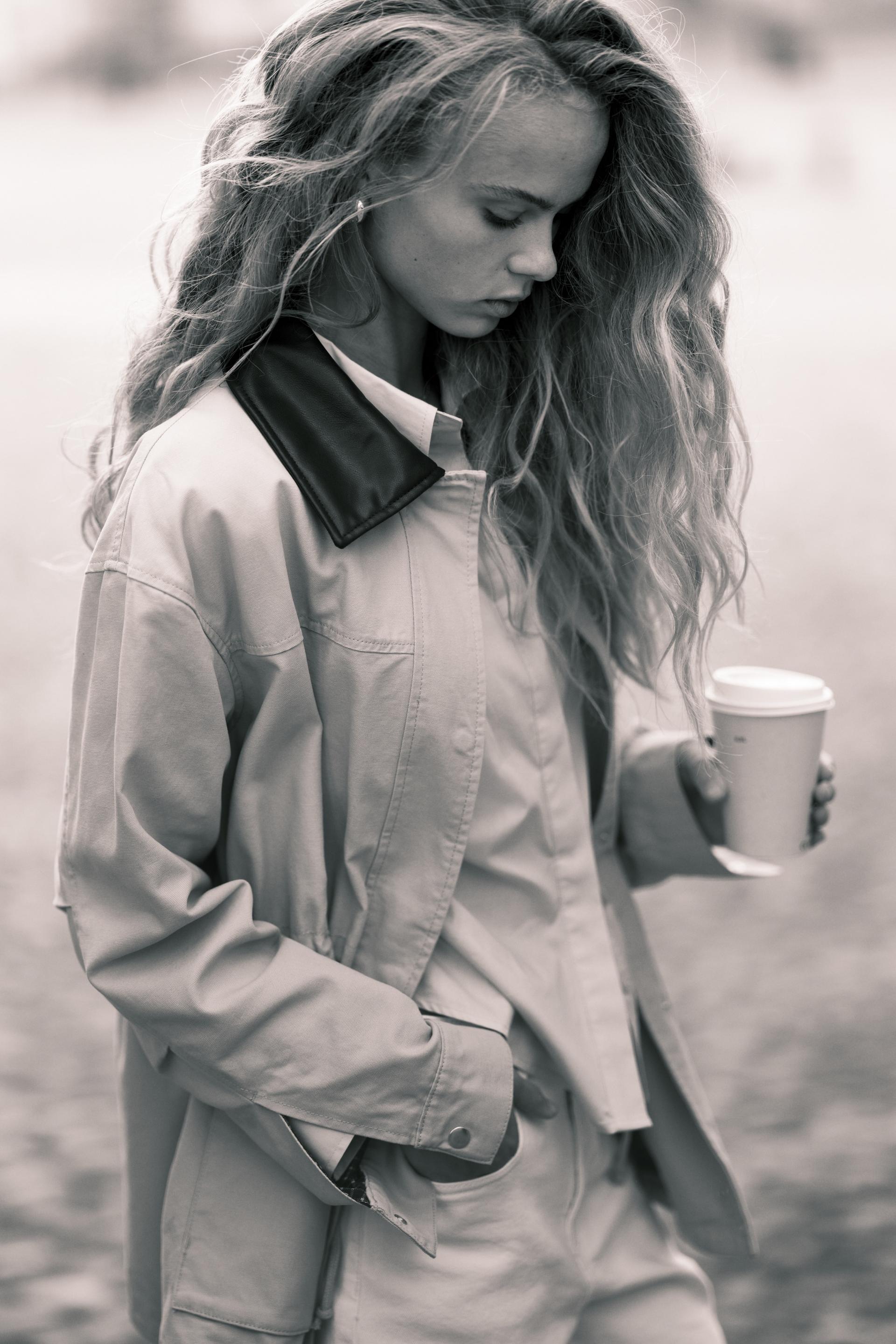 coated-collar twill jacket