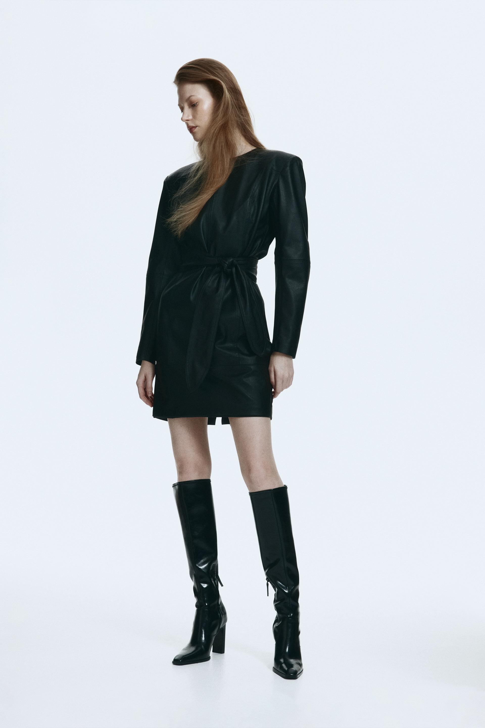 coated tie-belt dress
