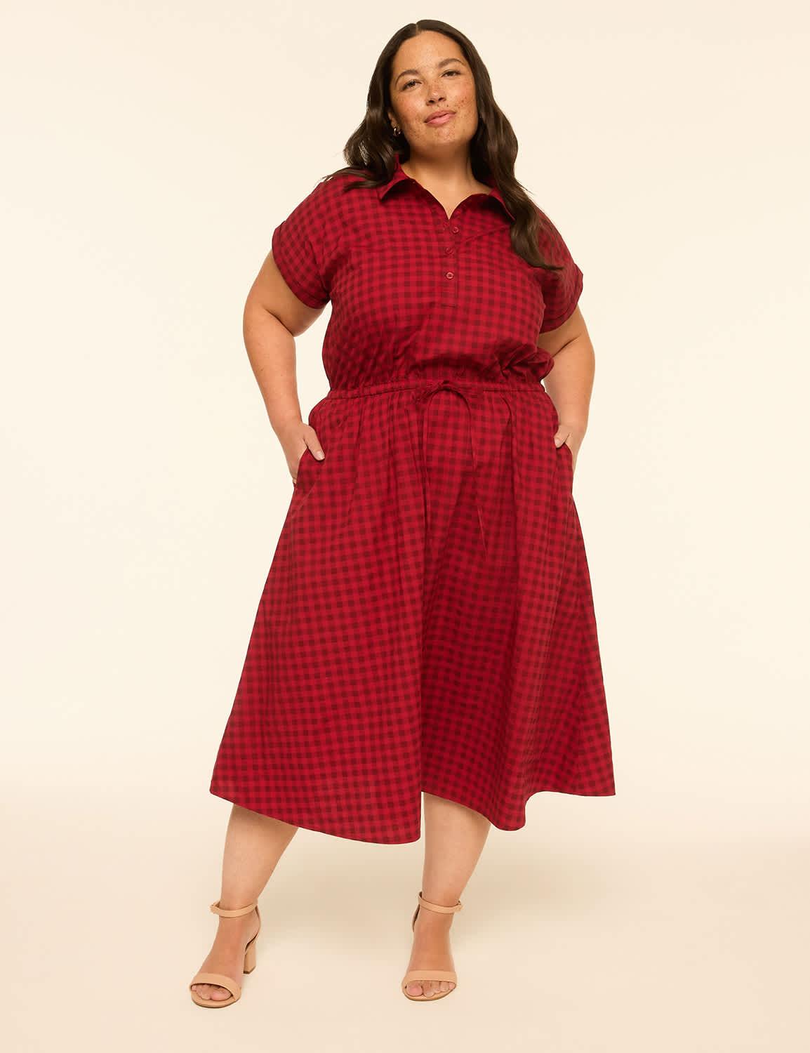 collared button-front midi dress