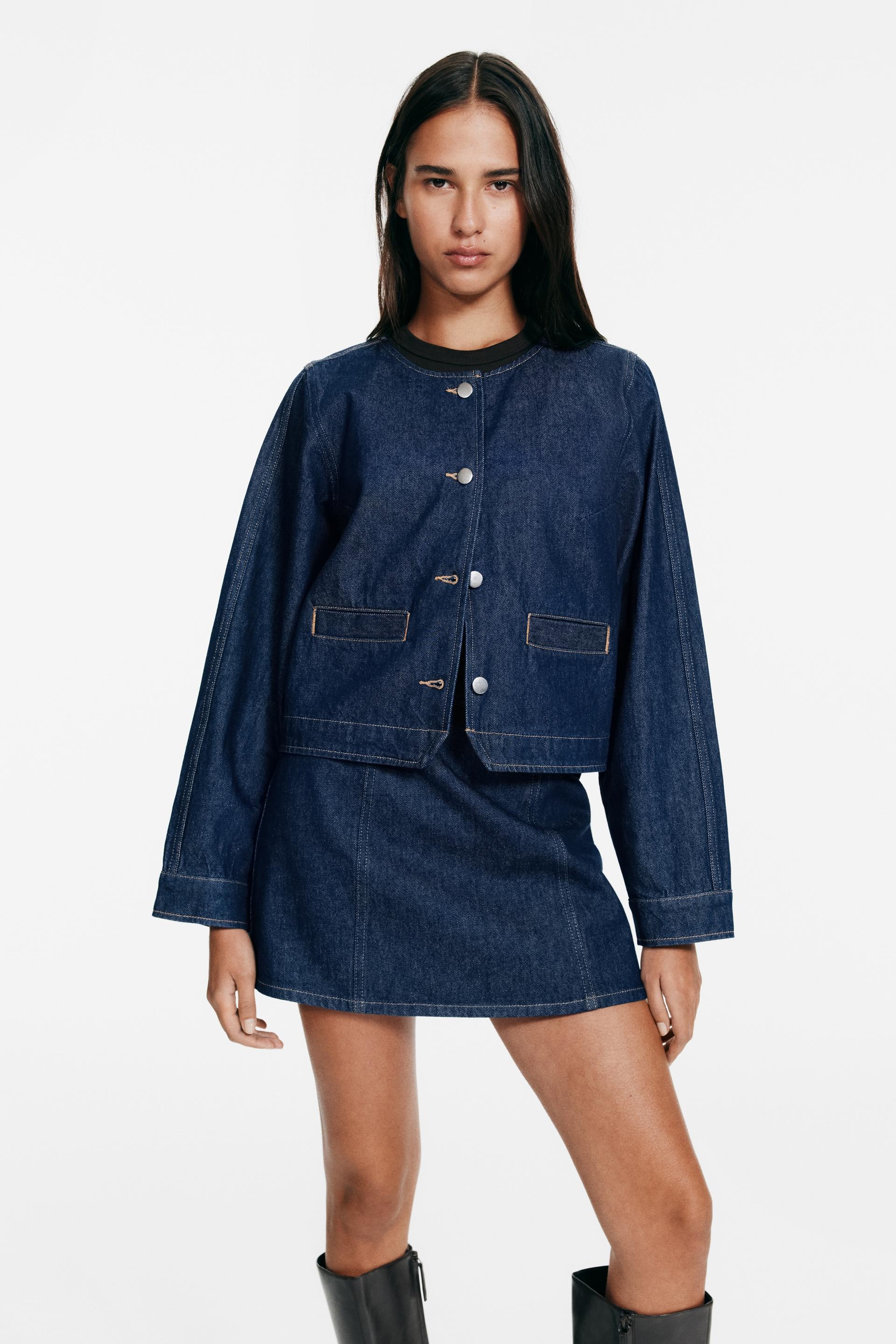 collarless denim jacket