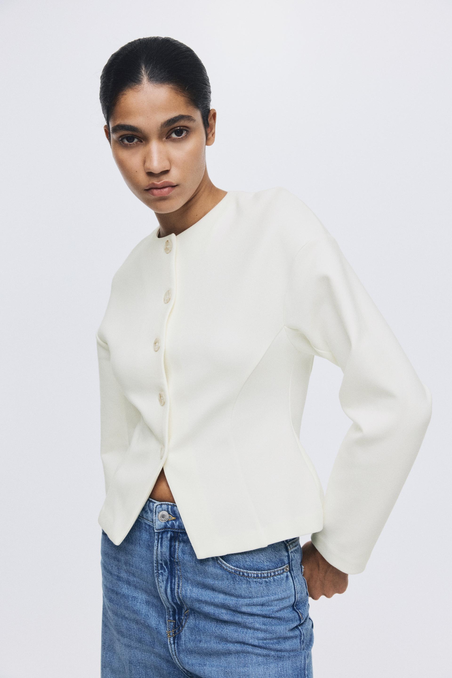 collarless scuba blazer