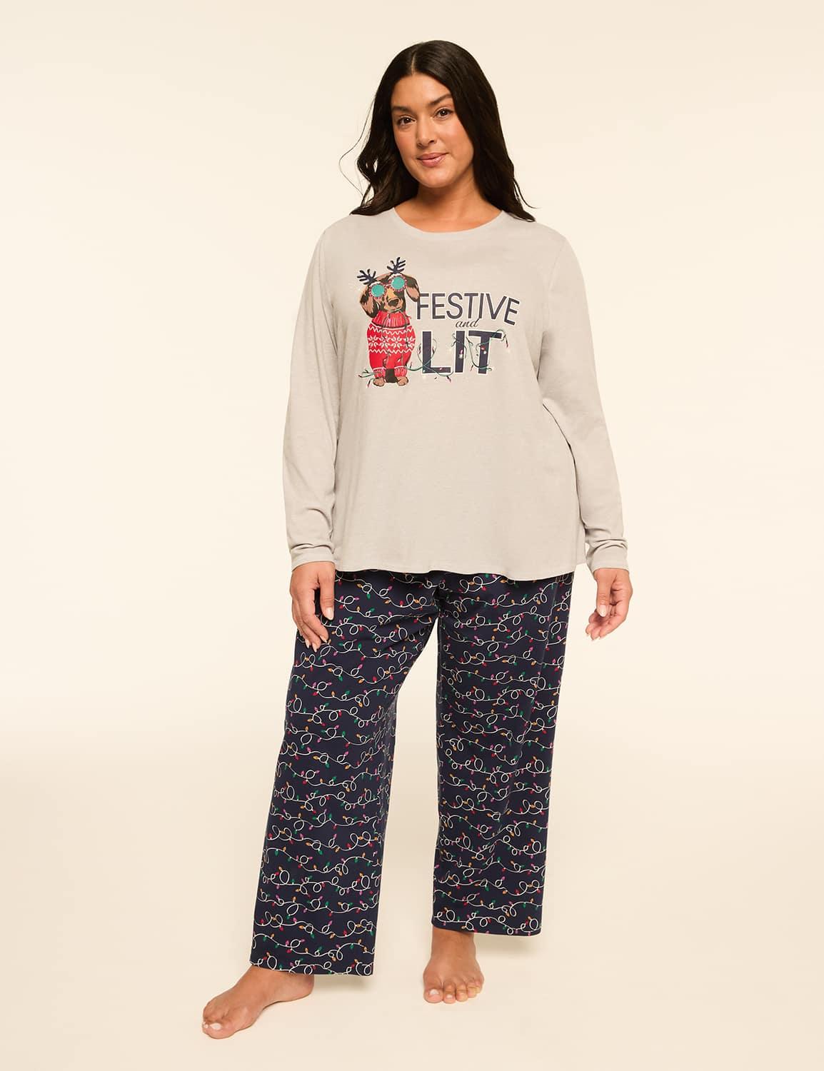 comfy cotton long-sleeve tee & pant pj set