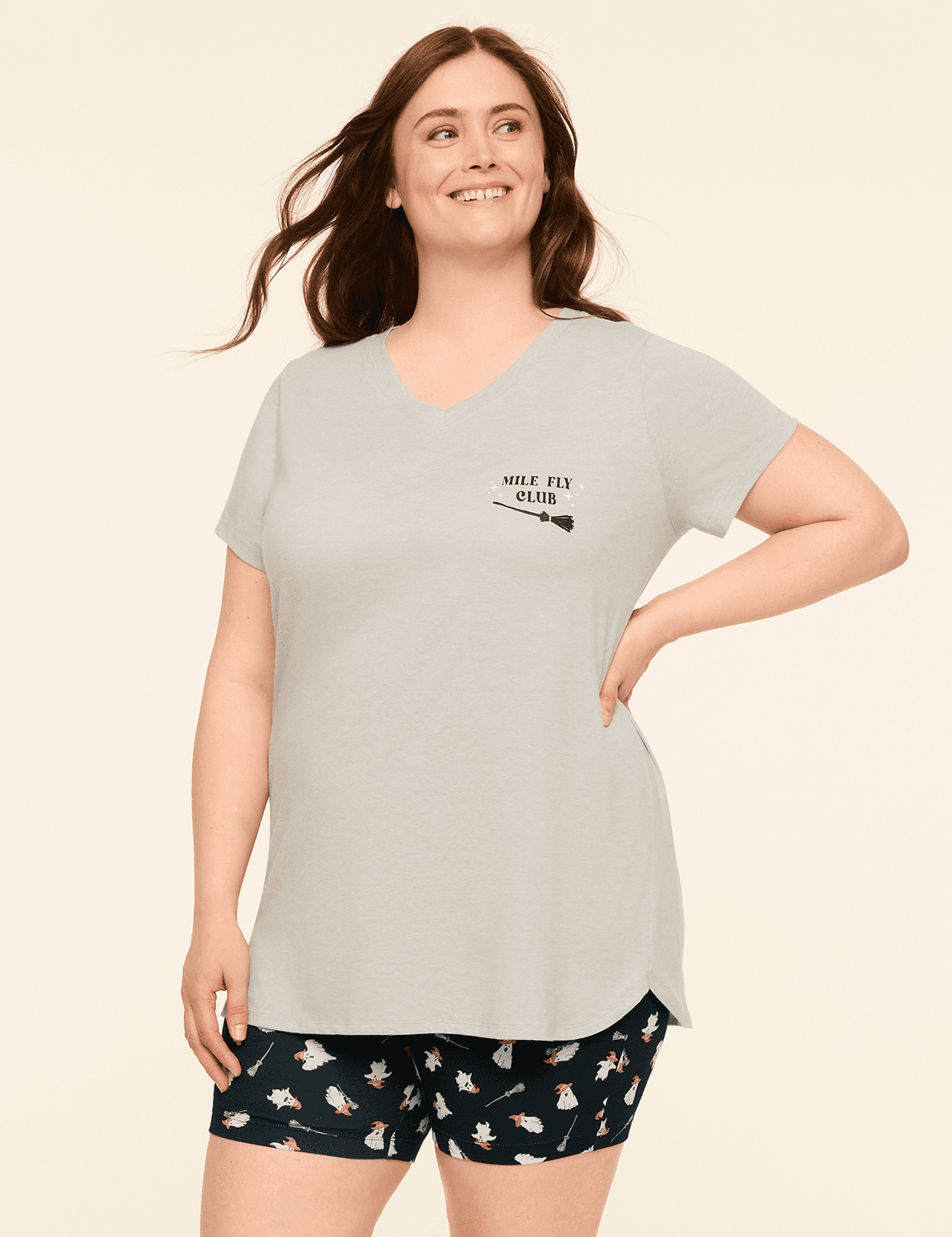 comfy cotton v-neck tunic tee & bike short pj set