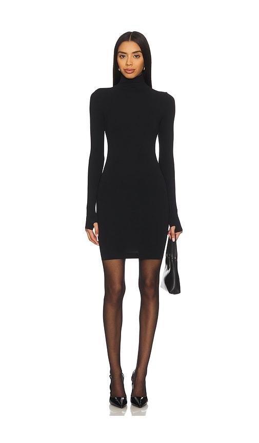 commando ballet body turtleneck mini dress in black.