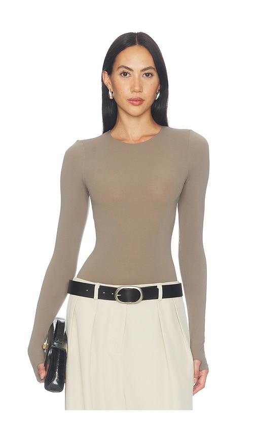 commando ballet crewneck bodysuit in taupe.