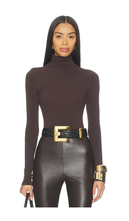 commando ballet turtleneck bodysuit in brown.