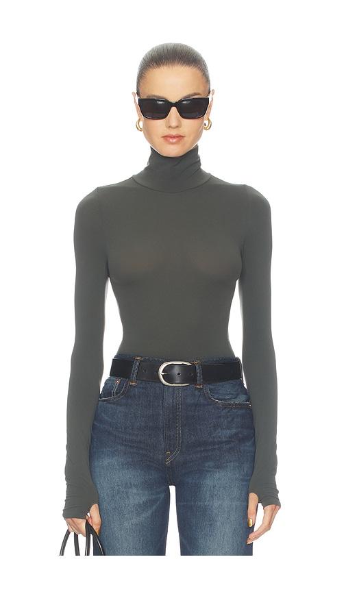 commando ballet turtleneck bodysuit in grey.