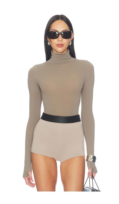 commando ballet turtleneck bodysuit in taupe.