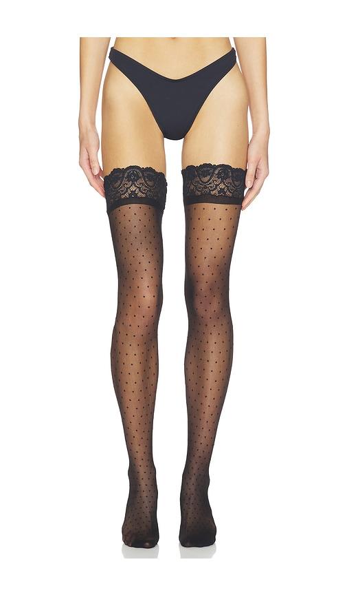 commando chic dot thigh high socks in black. - size m/l (also in s/m)