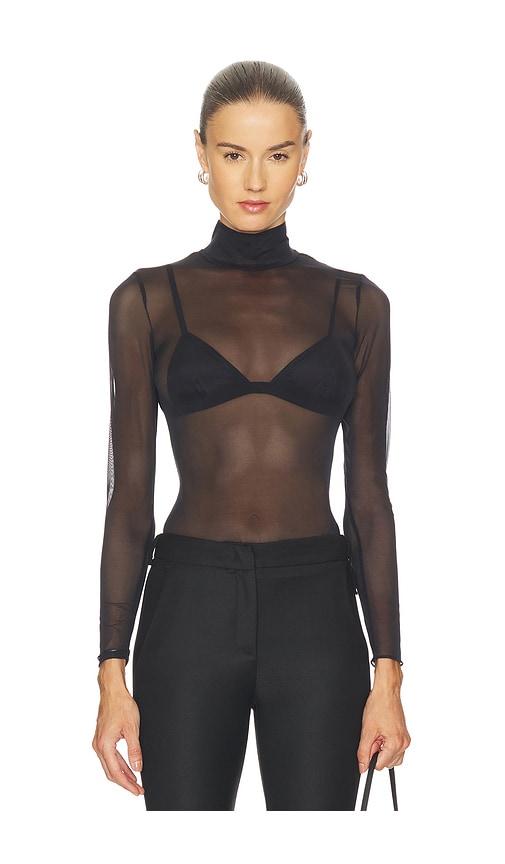 commando chic mesh long sleeve turtleneck in black. - size l/xl (also in m/l)