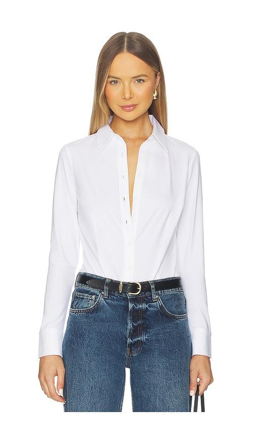 commando cotton stretch button down bodysuit in white. - size l (also in xs, s, m, xl)