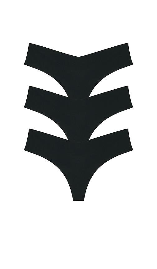 commando invisible rib thong 3-pack in black.