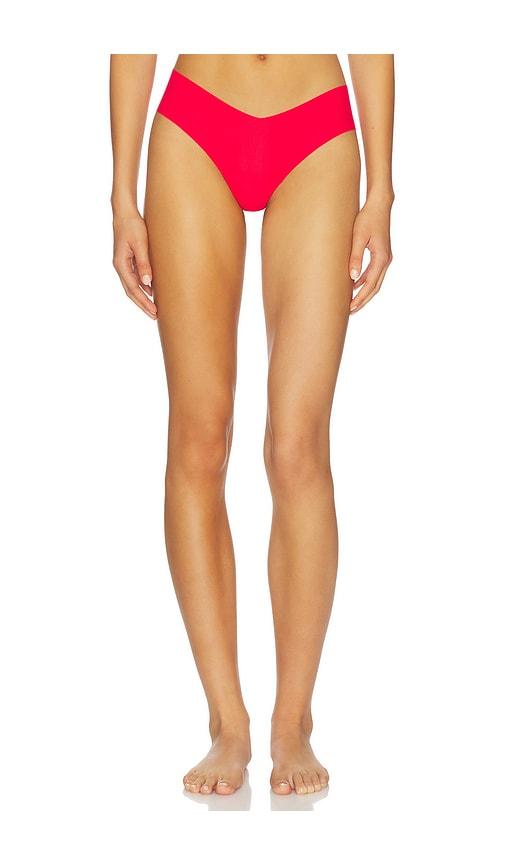 commando invisible rib thong in red.