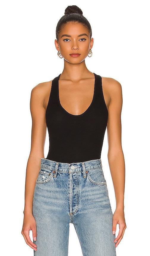 commando luxury rib racerback tank bodysuit in black. - size l (also in s, m, xl)