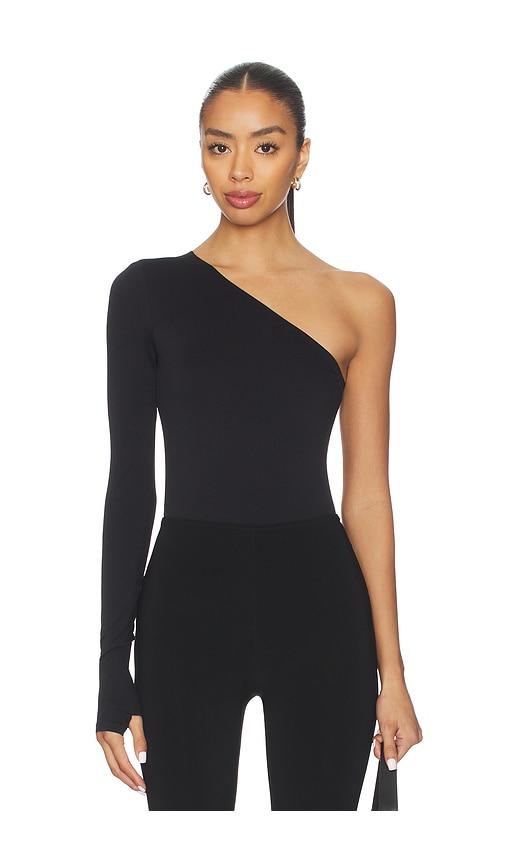 commando prima ballet one shoulder bodysuit in black.