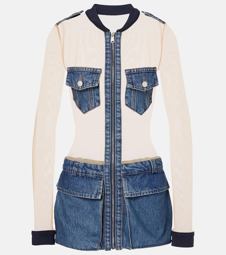 coperni illusion tulle and denim minidress