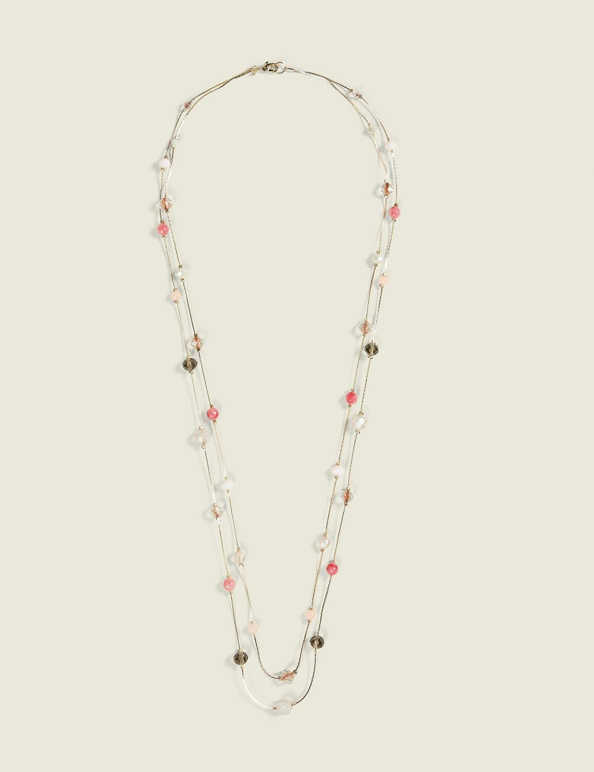 coral & neutral floating bead multi-row necklace