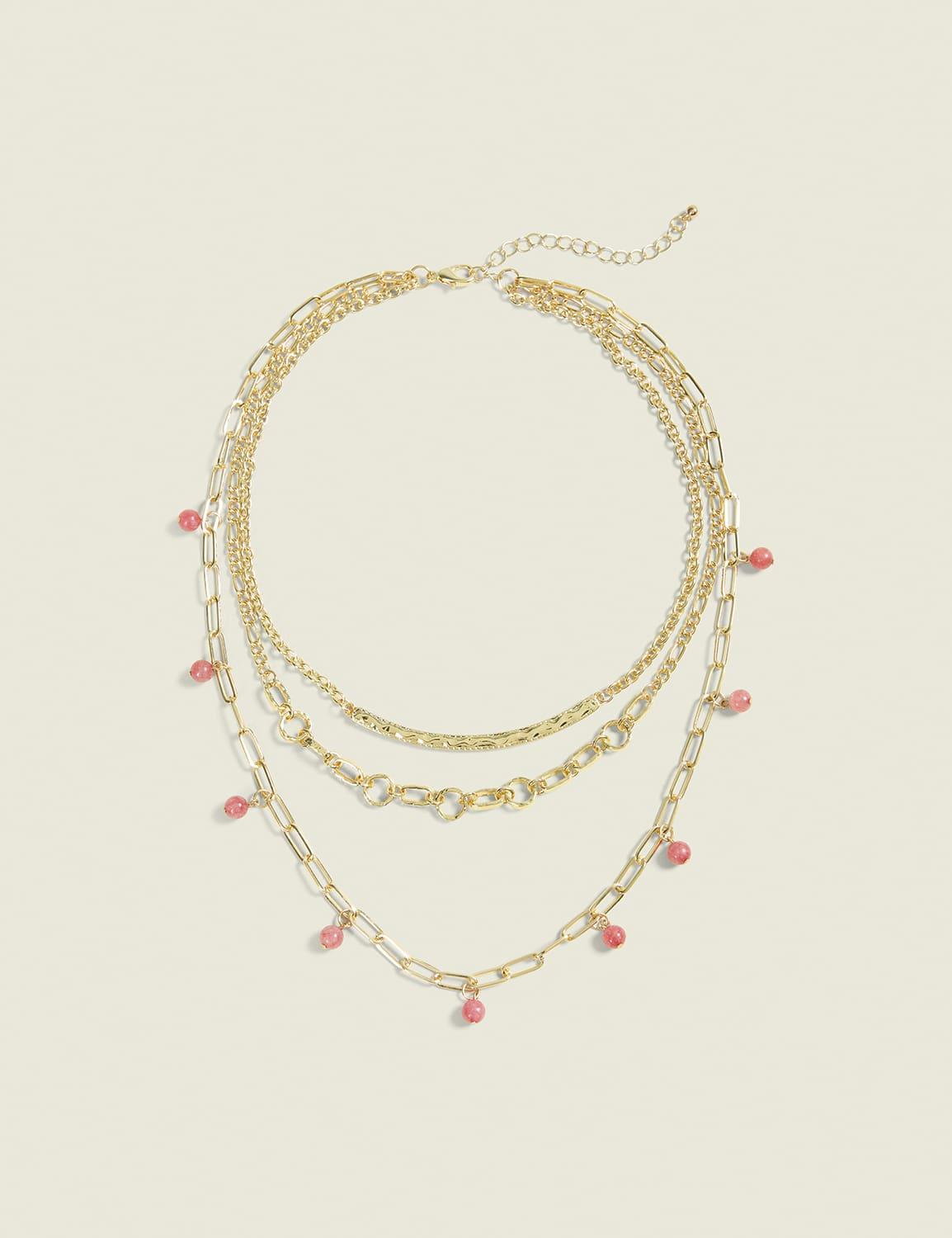 coral beaded multi-layer necklace
