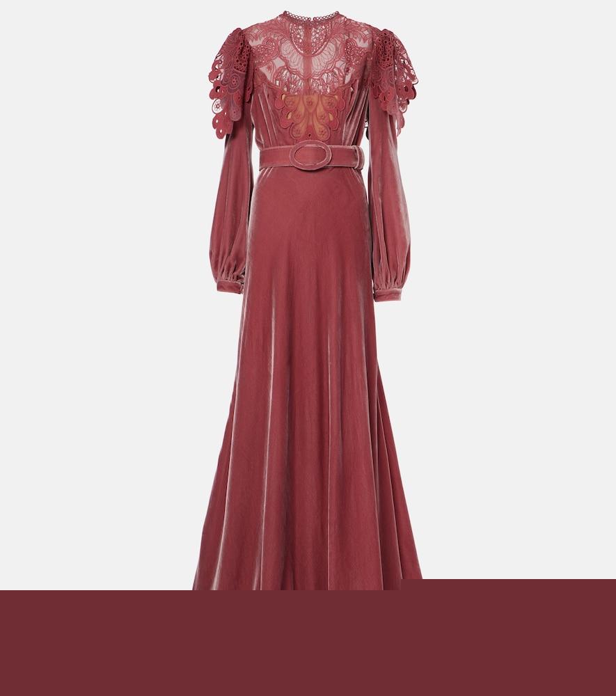 costarellos ashley lace-trimmed velvet gown