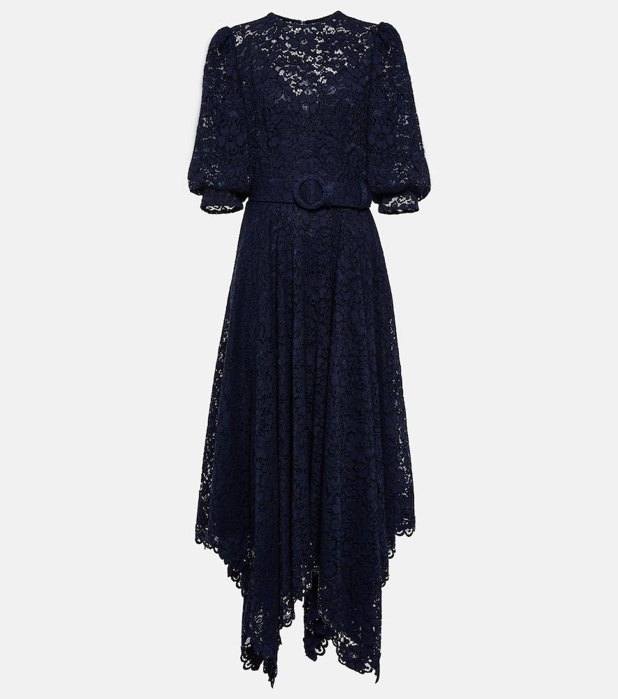 costarellos belted lace midi dress