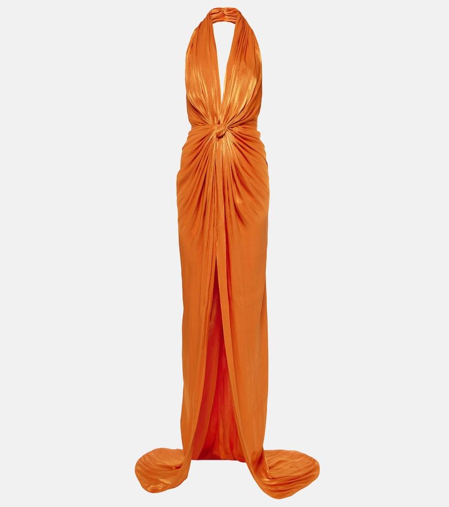 costarellos colette gathered halterneck silk gown