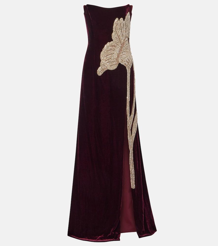 costarellos crystal-embellished velvet gown