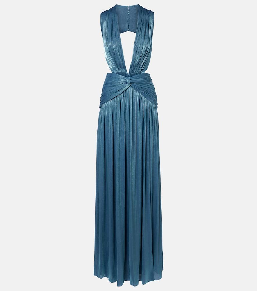 costarellos draped open-back jersey gown
