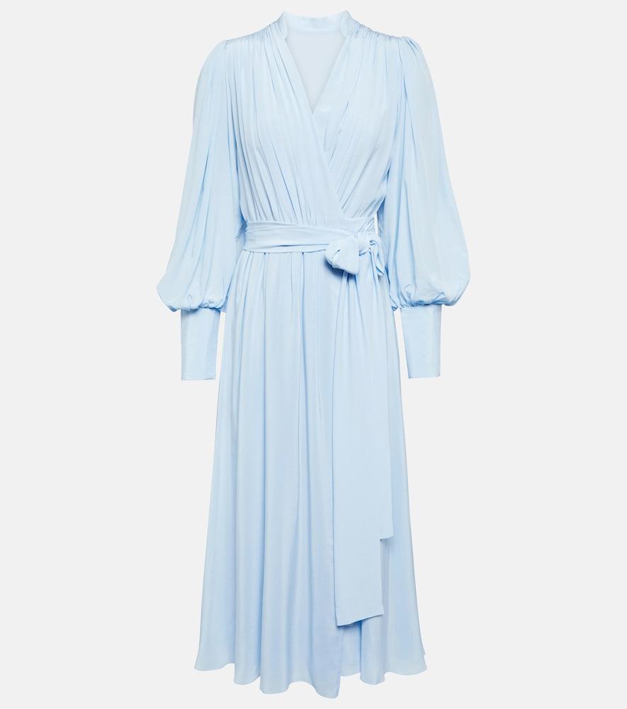 costarellos draped silk midi dress