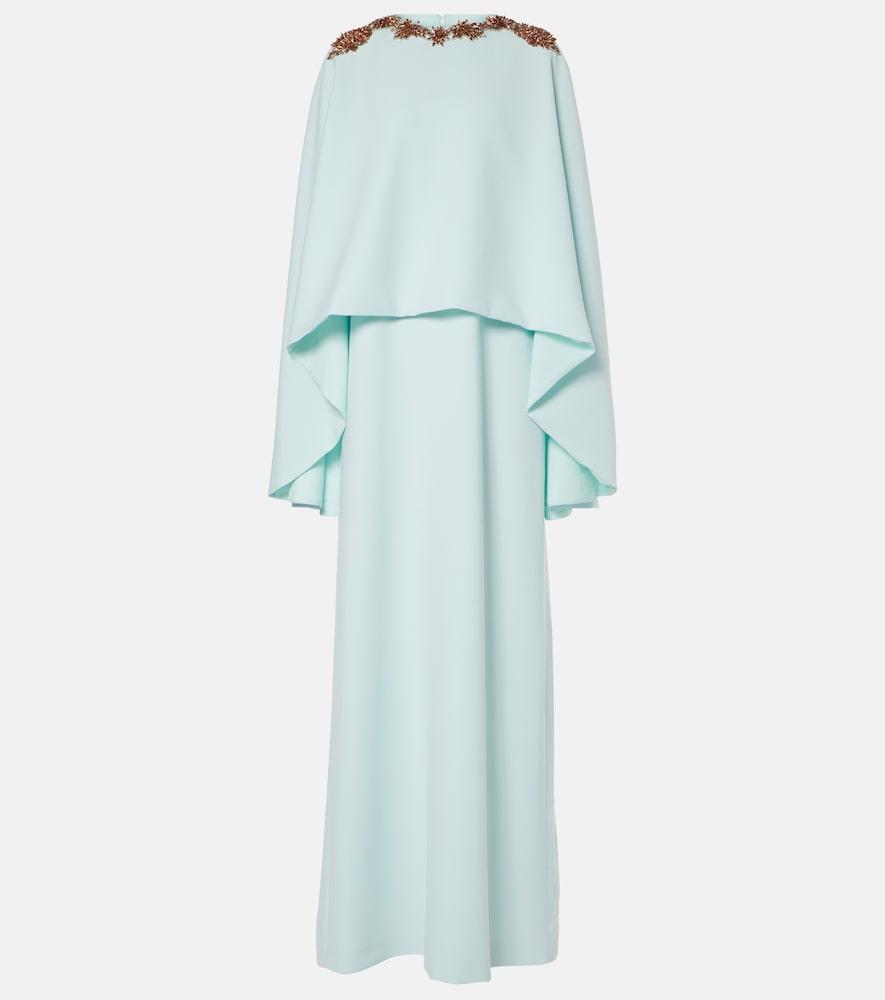 costarellos elin embellished caped crêpe gown