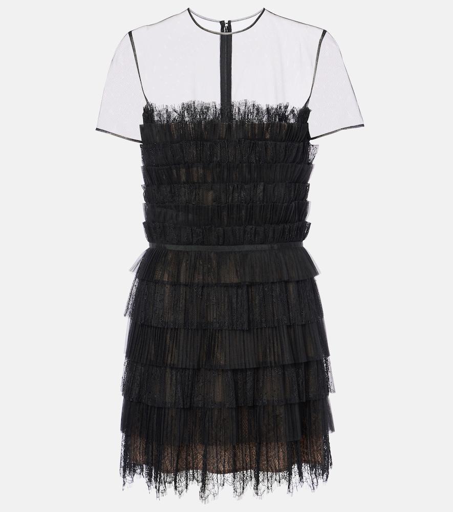 costarellos hayla tulle and chantilly lace minidress