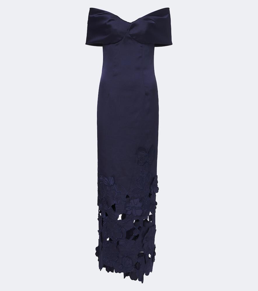 costarellos norelle off-shoulder satin midi dress