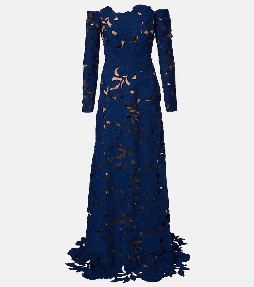 costarellos off-shoulder guipure lace gown