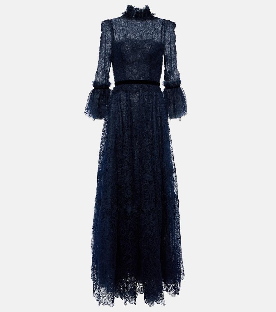 costarellos ruched lace gown