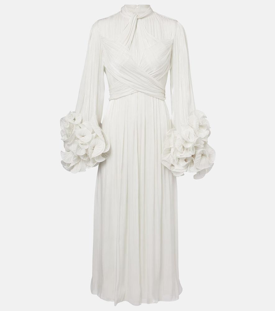 costarellos ruffled pleated gown
