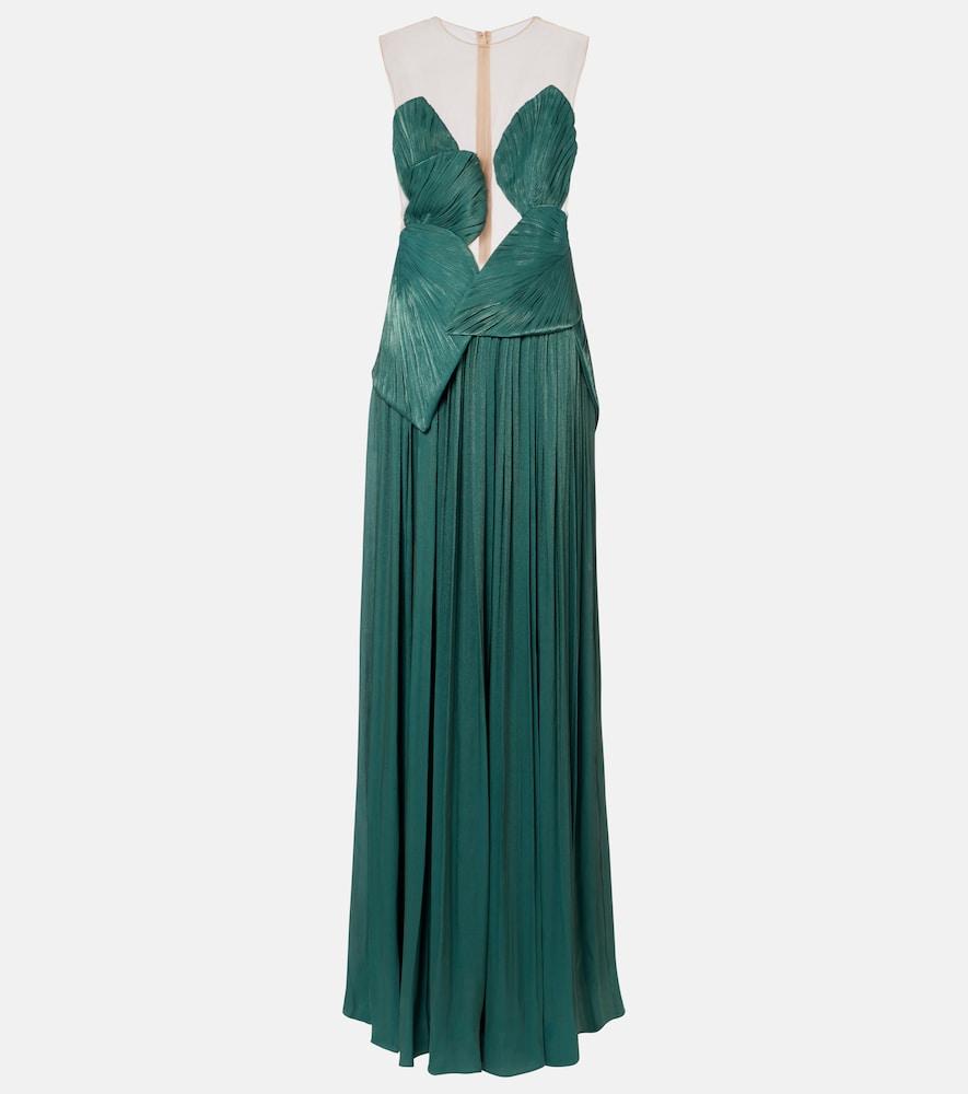 costarellos serenne pleated bustier gown