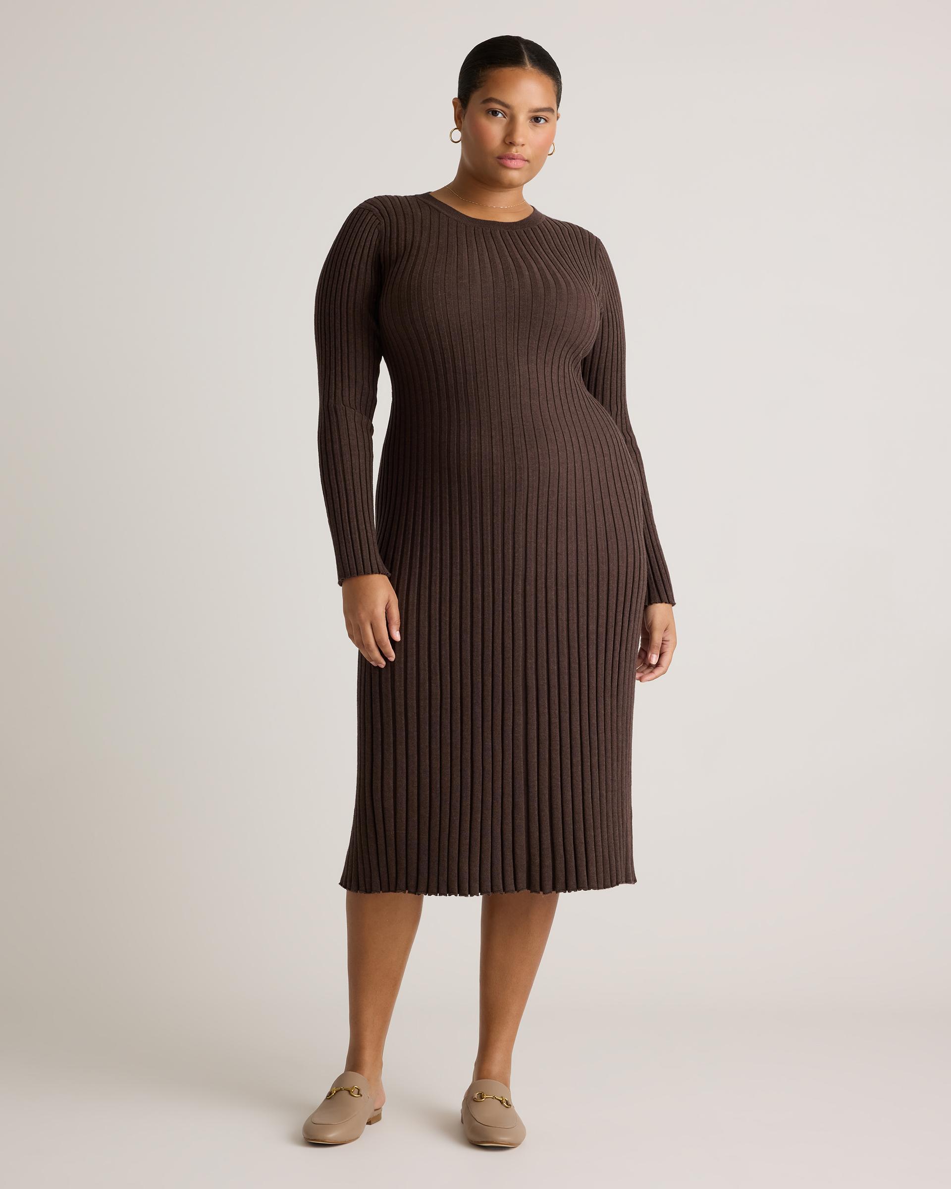 cotton cashmere ribbed long sleeve crew midi dress