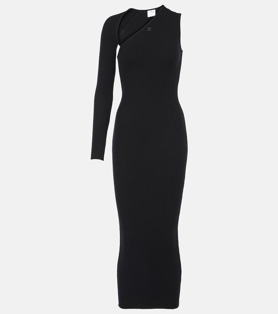 courrèges asymmetric ribbed-knit midi dress