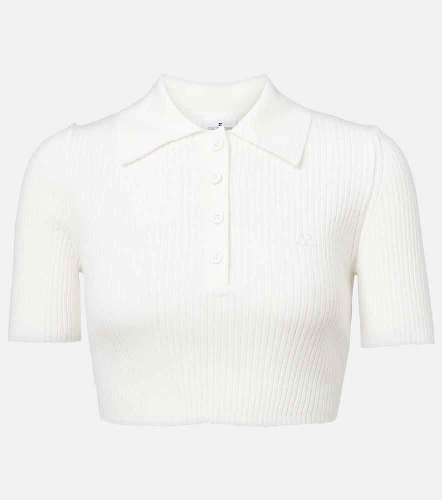 courrèges cropped ribbed-knit polo shirt