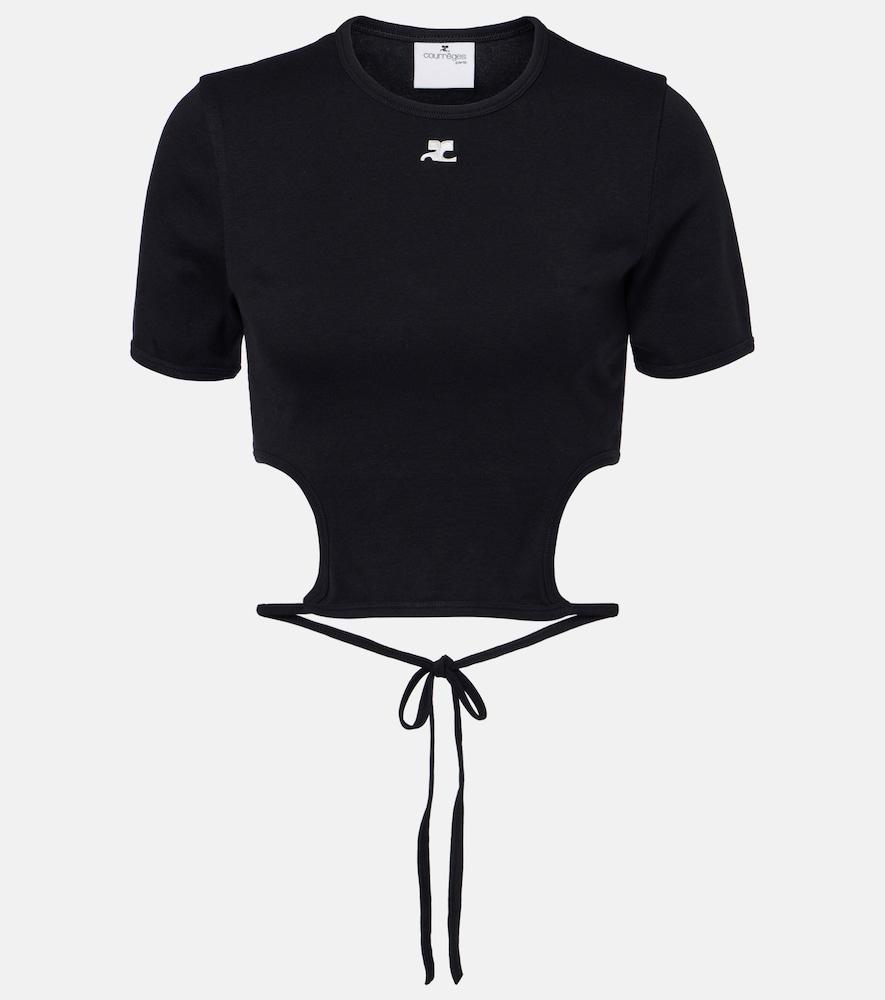 courrèges logo cutout tie-back cotton crop top
