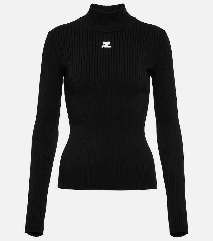 courrèges logo ribbed-knit turtleneck sweater