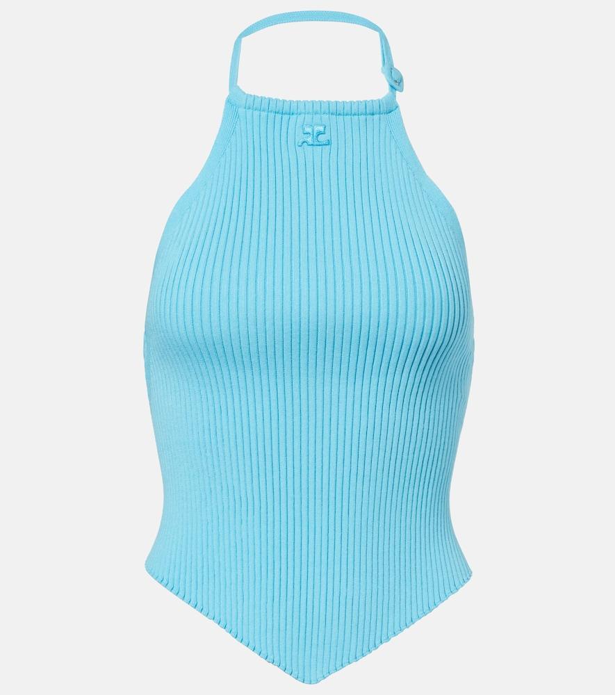 courrèges pointy ribbed-knit halterneck top