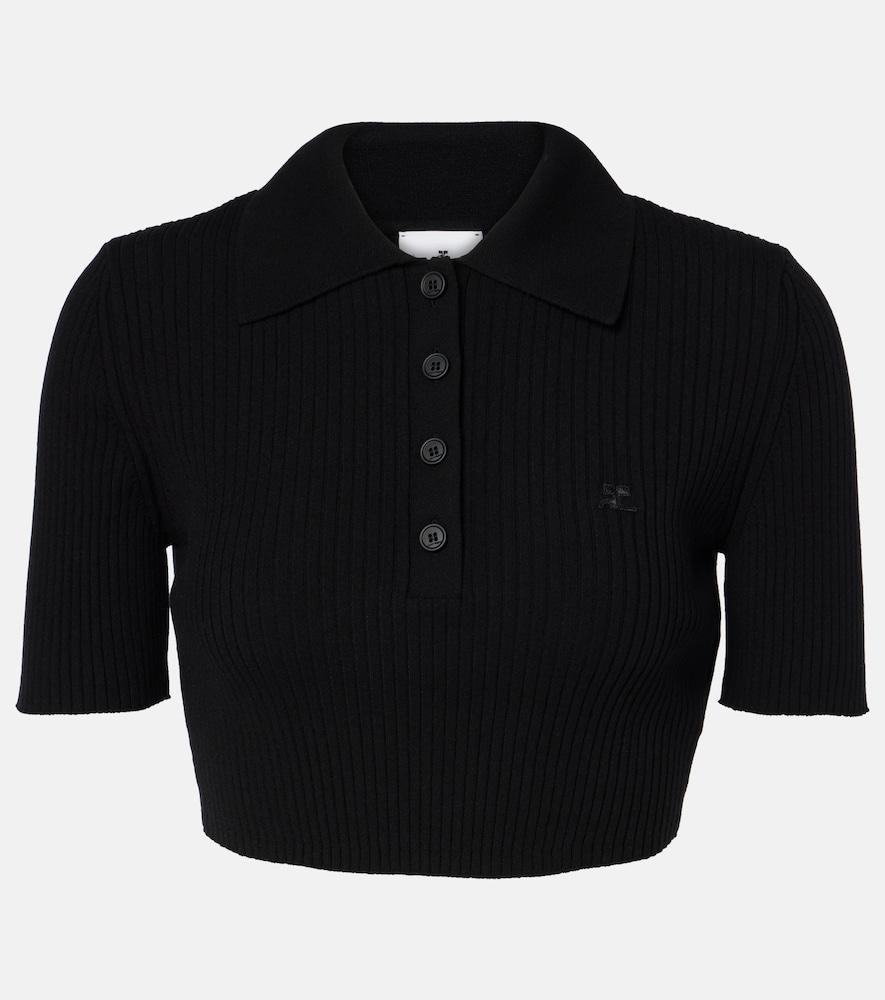 courrèges ribbed-knit cropped polo shirt