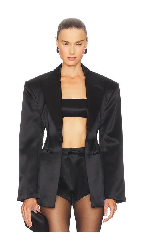 courtney zheng silk wool satin blazer in black. - size m (also in s)