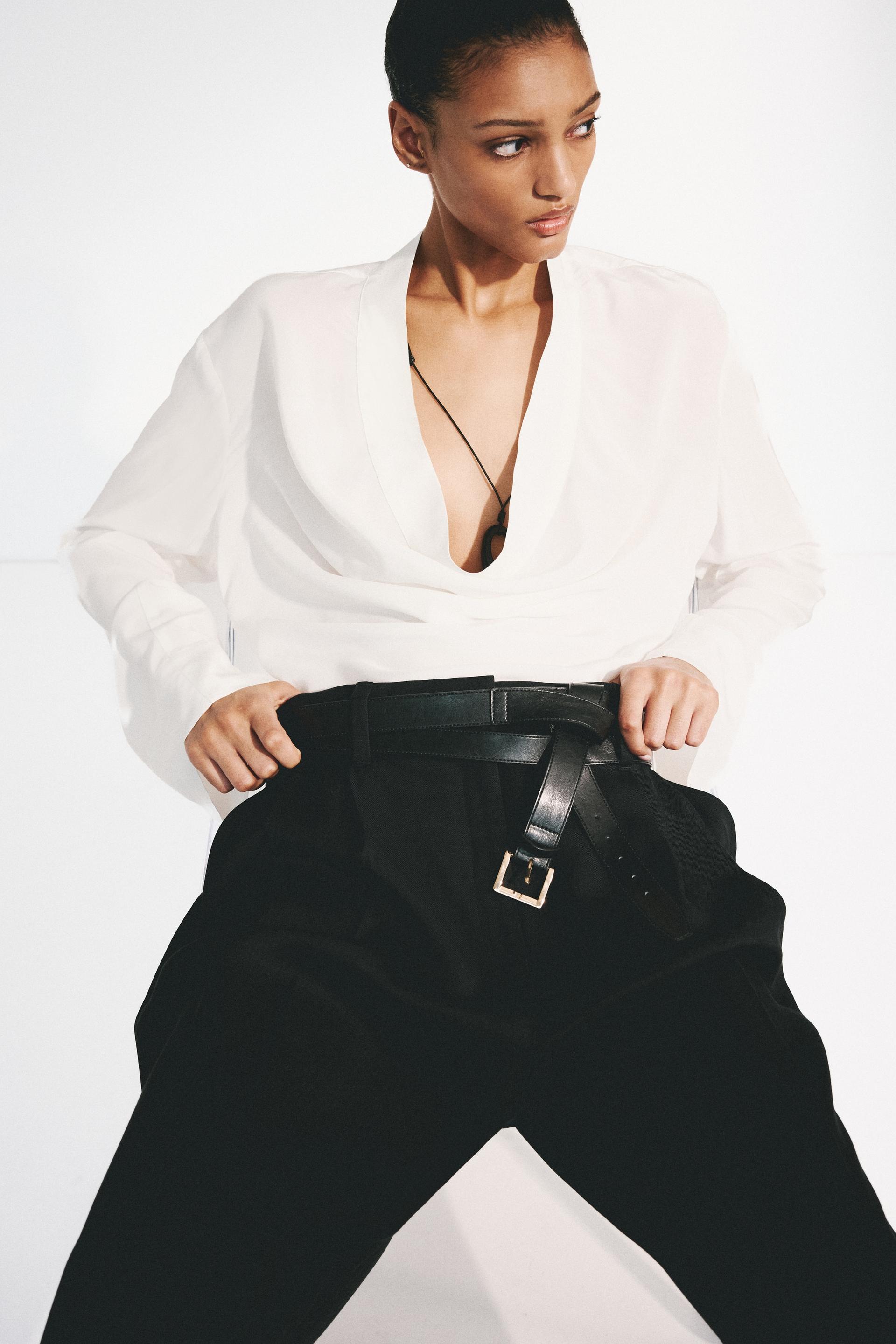 cowl-neck blouse